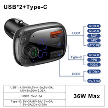 Load image into Gallery viewer, Baseus Quick Charge 4.0 Car Charger with FM Transmitter Bluetooth Handsfree FM Modulator PD 3.0 Fast USB Car Charger For iPhone